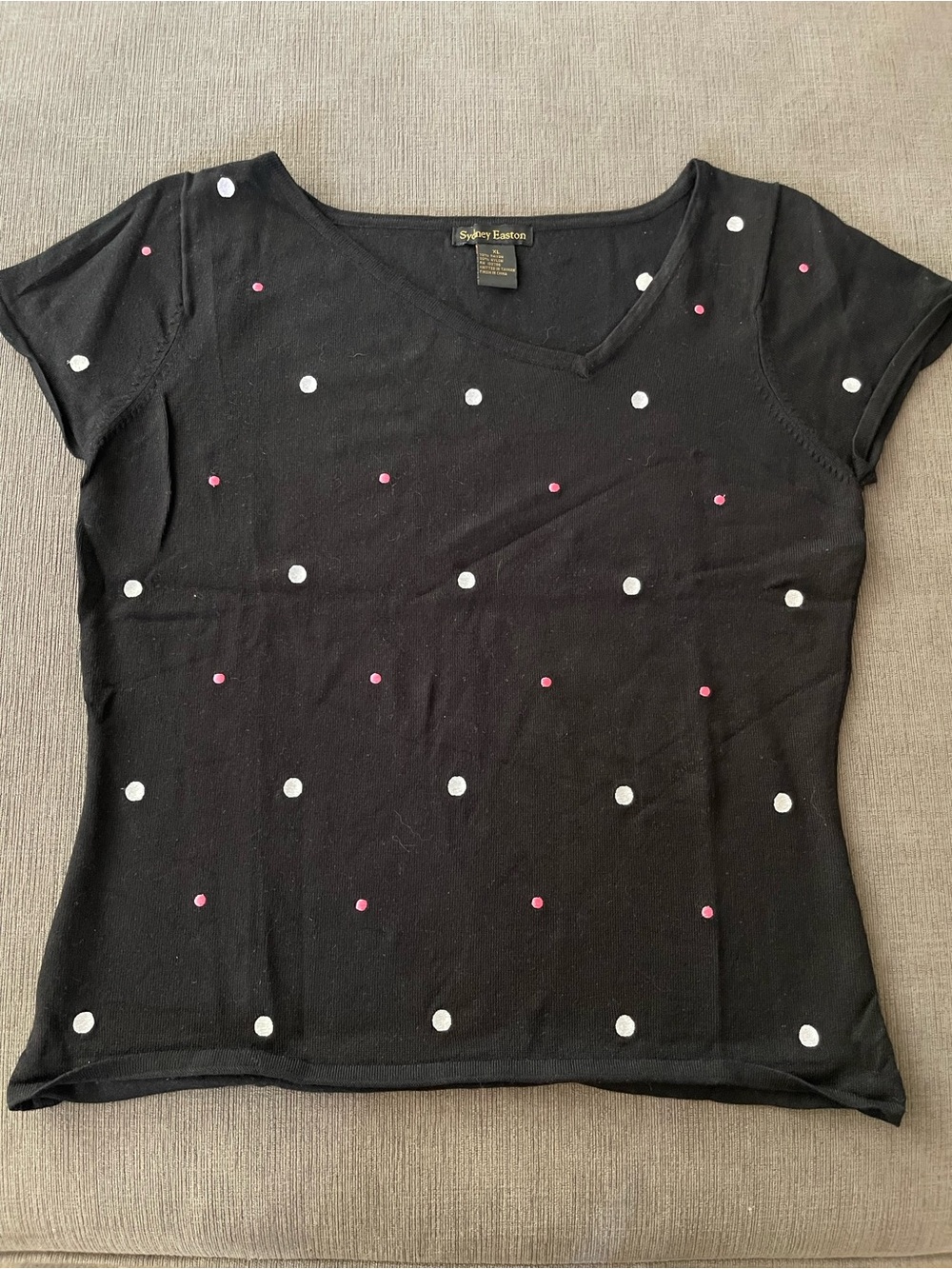 Sydney Easton Black Polka Dot Blouse Women’s XL